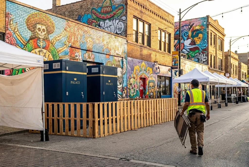 Portable toilet at a Pilsen community festival in Chicago