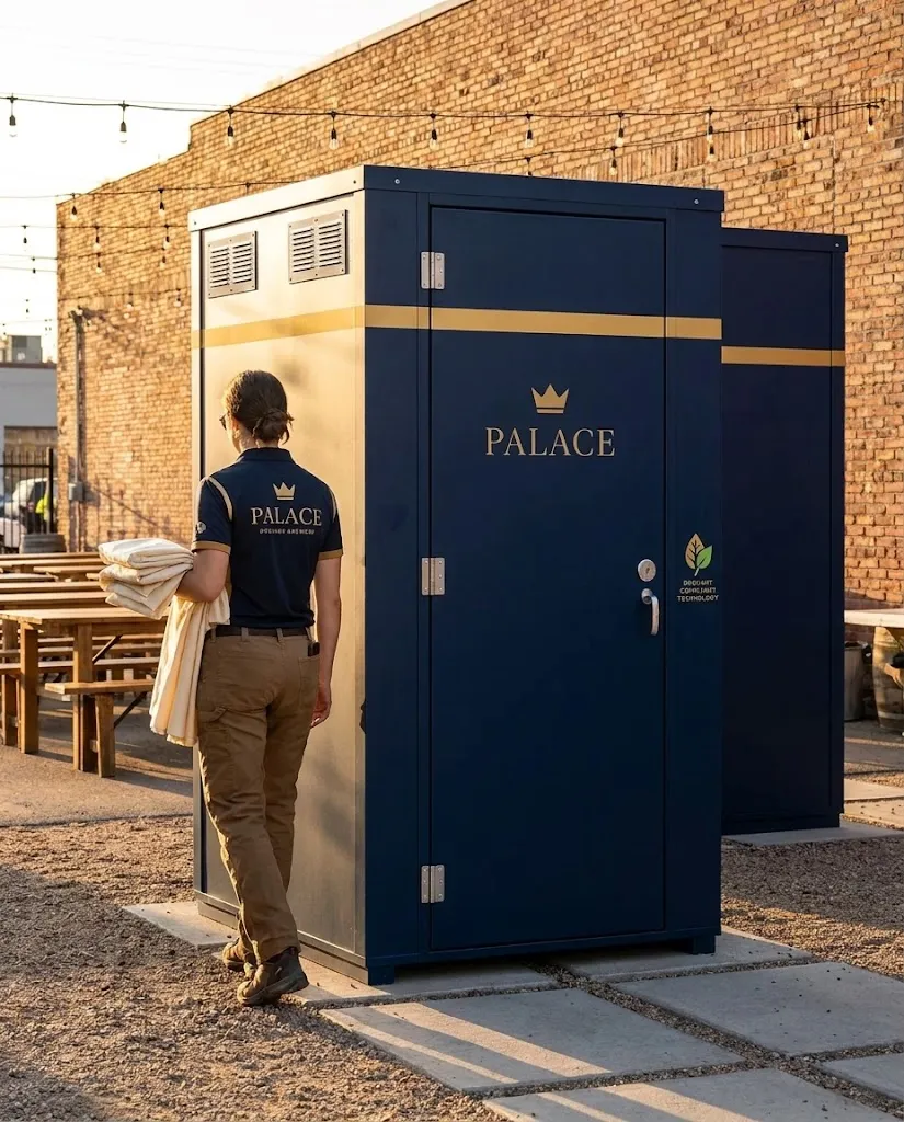 Waterless portable restroom at a dry Denver trail site