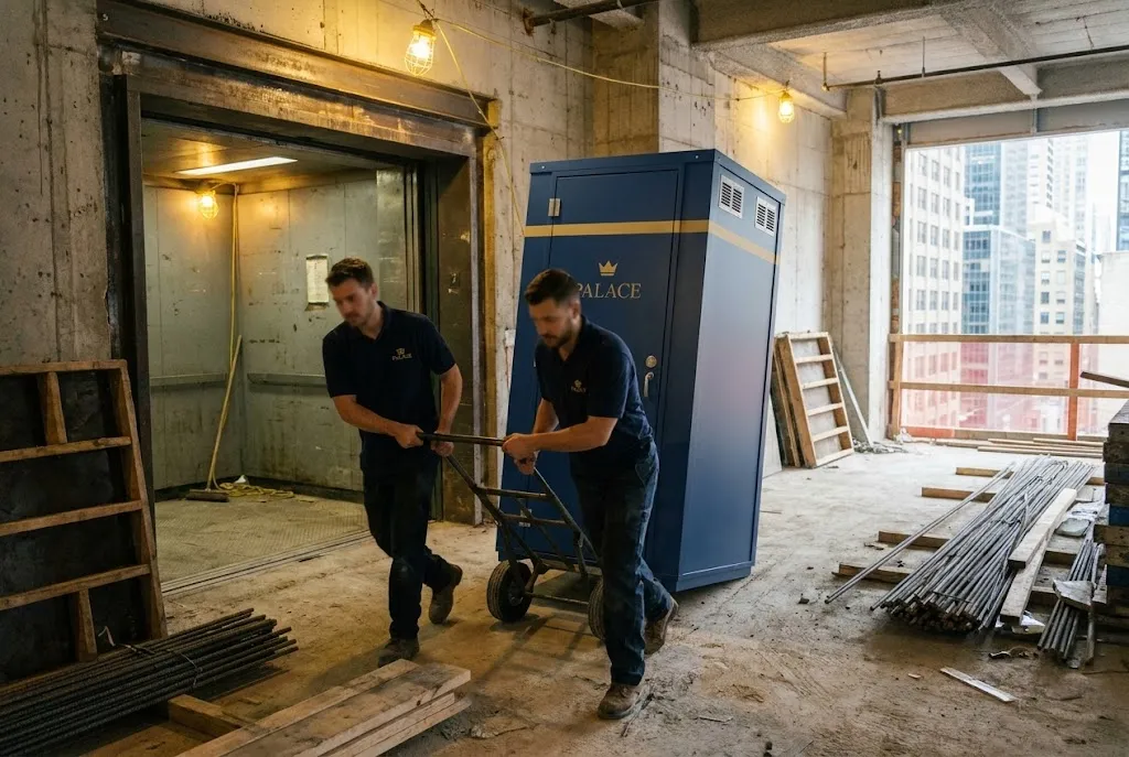 Portable toilet at a New York high-rise construction site