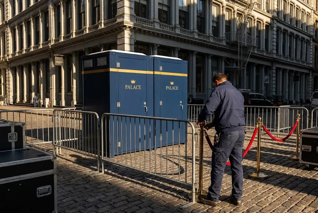 Event portable restroom on a New York City sidewalk